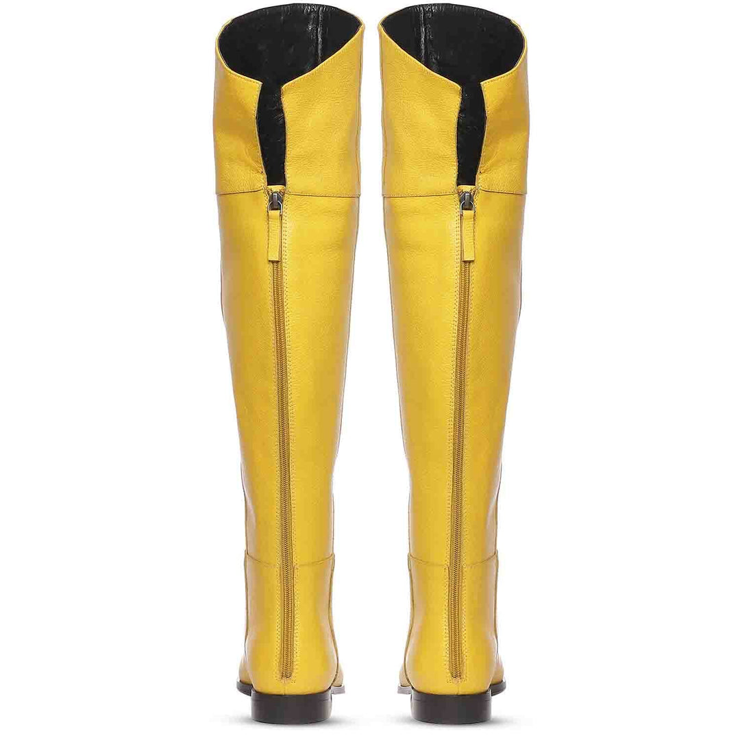 Saint Grace Yellow Leather Above The Knee Boots