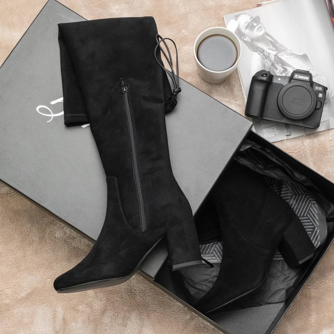 Saint Luisa Black Stretch Suede Above The Knee Boots 41 / Black Saint Luisa Black Stretch Suede Above The Knee Boots 41 / Black