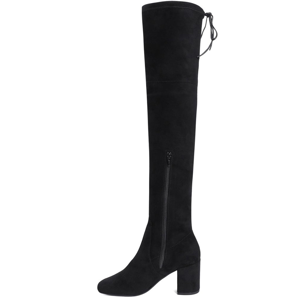 Saint Luisa Black Stretch Suede Above The Knee Boots