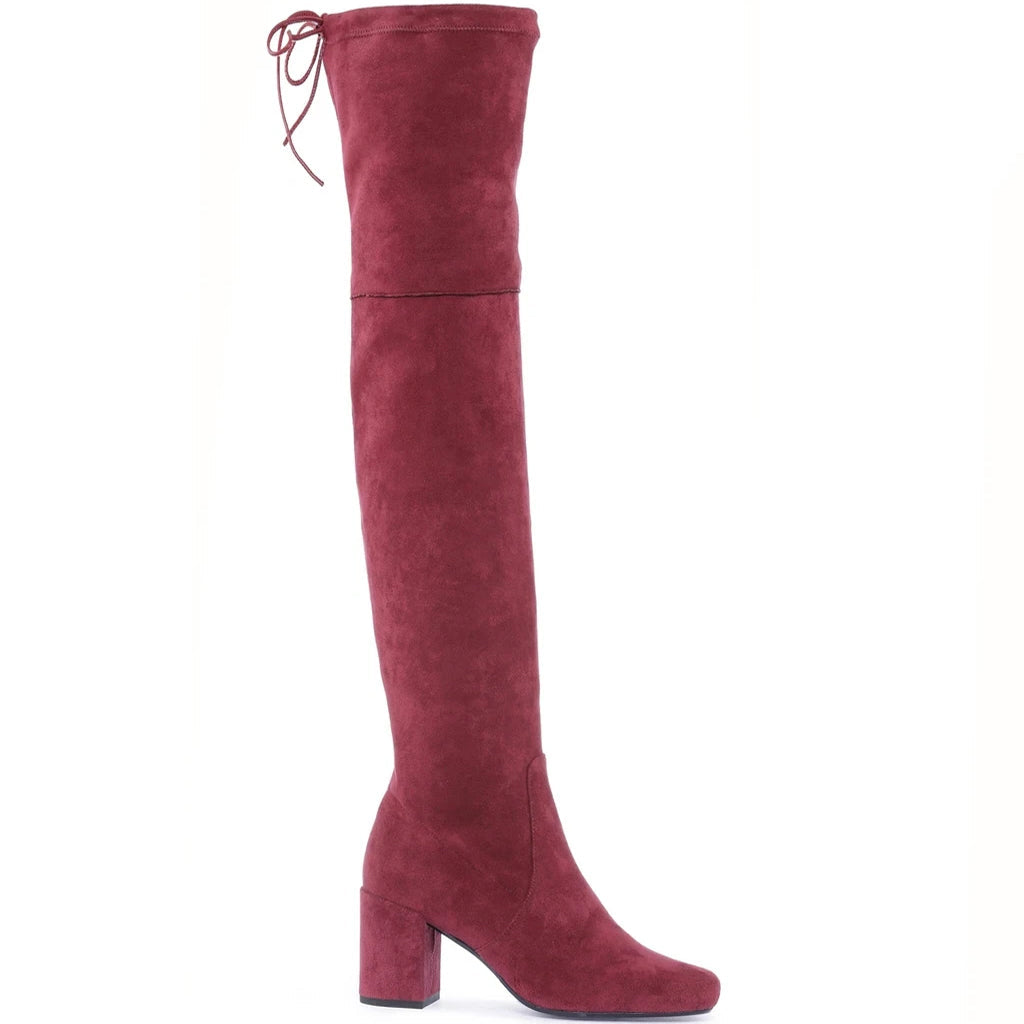 burgundy suede thigh high boots