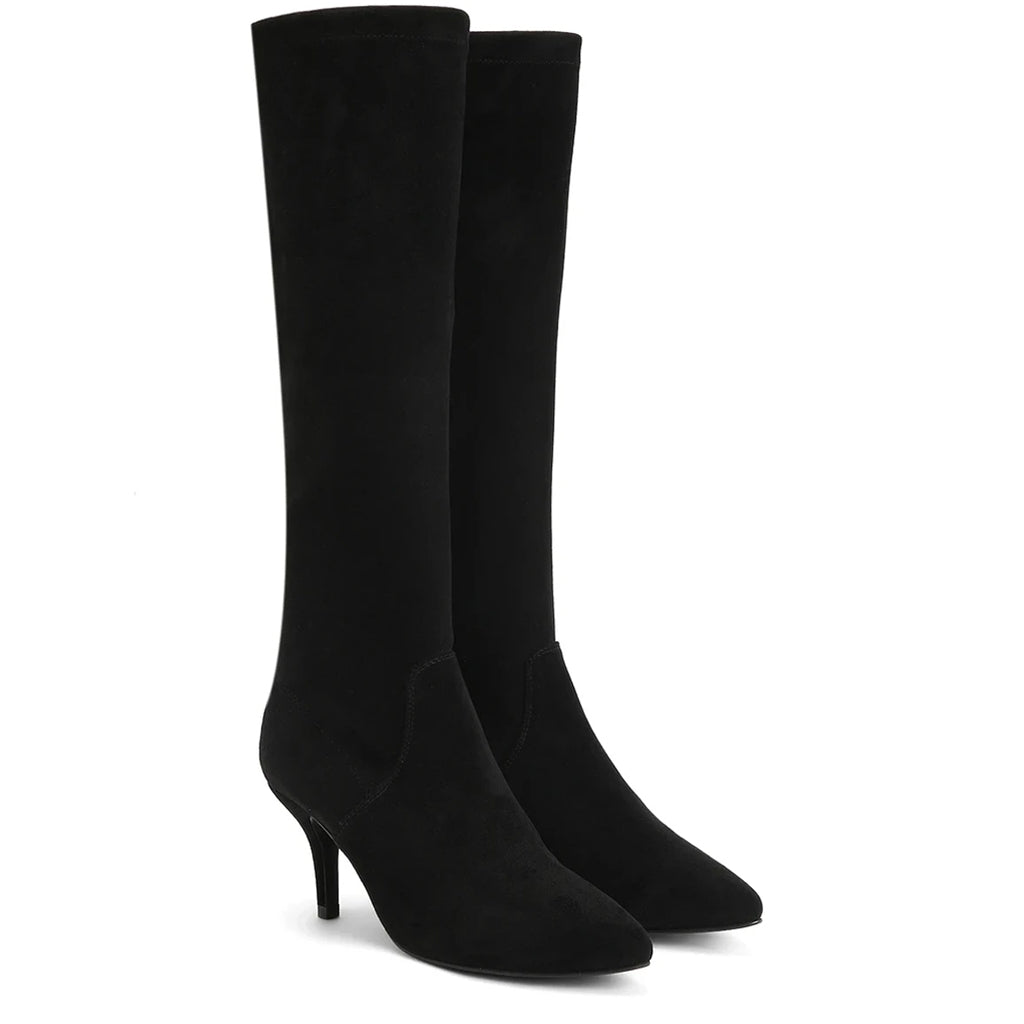Saint Jemima Black Stretch Suede Kitten Heel Knee High Boots - SaintG US
