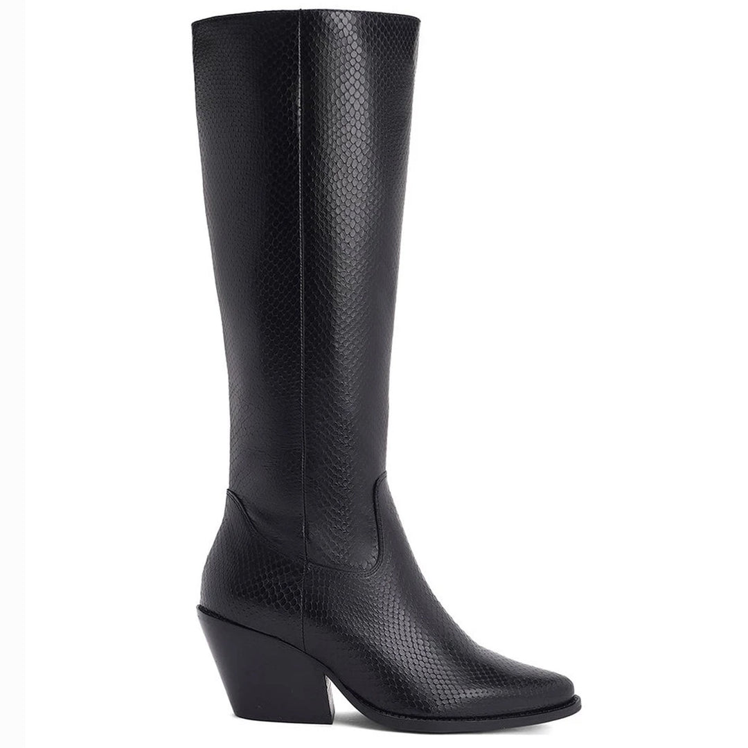 Saint Clochette Snake Embossed Black Leather Knee High Boots - SaintG US 