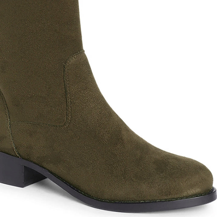 Saint Amy Olive Stretch suede Leather Knee High Boots