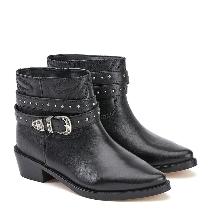 Saint Adrienne Embellished Strap Leather Ankle Boot - SaintG India