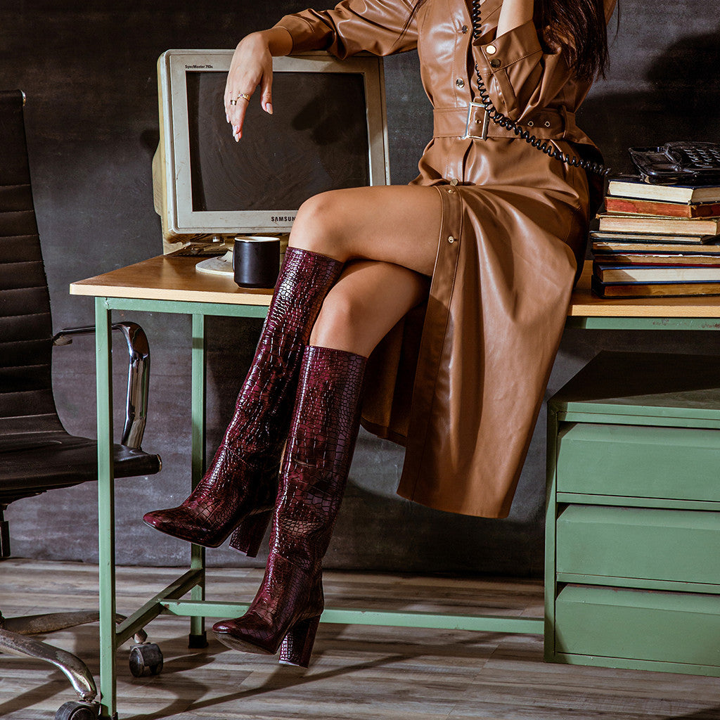 Saint Emily Burgundy Croco Vegan Leather Knee High Boots 41 / Burgundy Saint Emily Burgundy Croco Vegan Leather Knee High Boots 41 / Burgundy