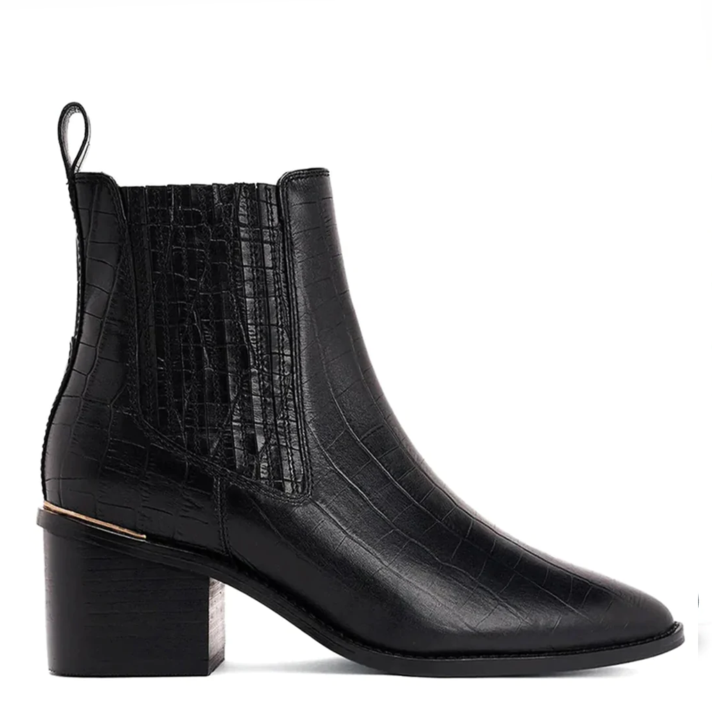 Saint Ilaria Black Croco Print Leather Ankle Boots - SaintG India 