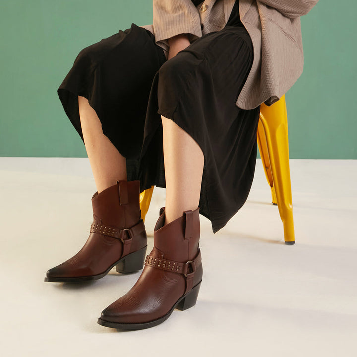 Saint Enrica Metal Studded Teak Leather Ankle Boots - SaintG India