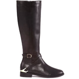 Saint Damaris Dark Brown Leather Buckle Decor Knee High Boots