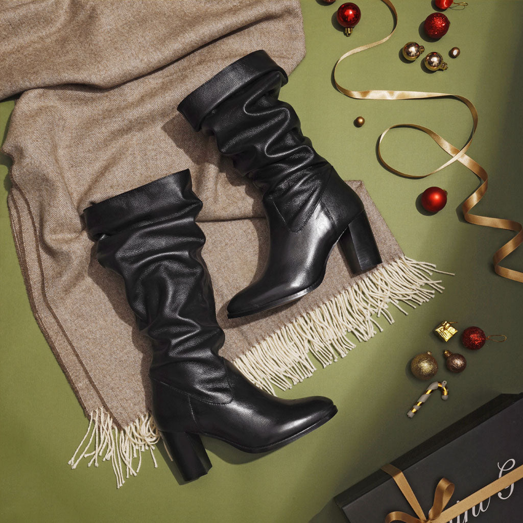 Saint Claretta Black Leather Knee High Slouch Boots - SaintG US