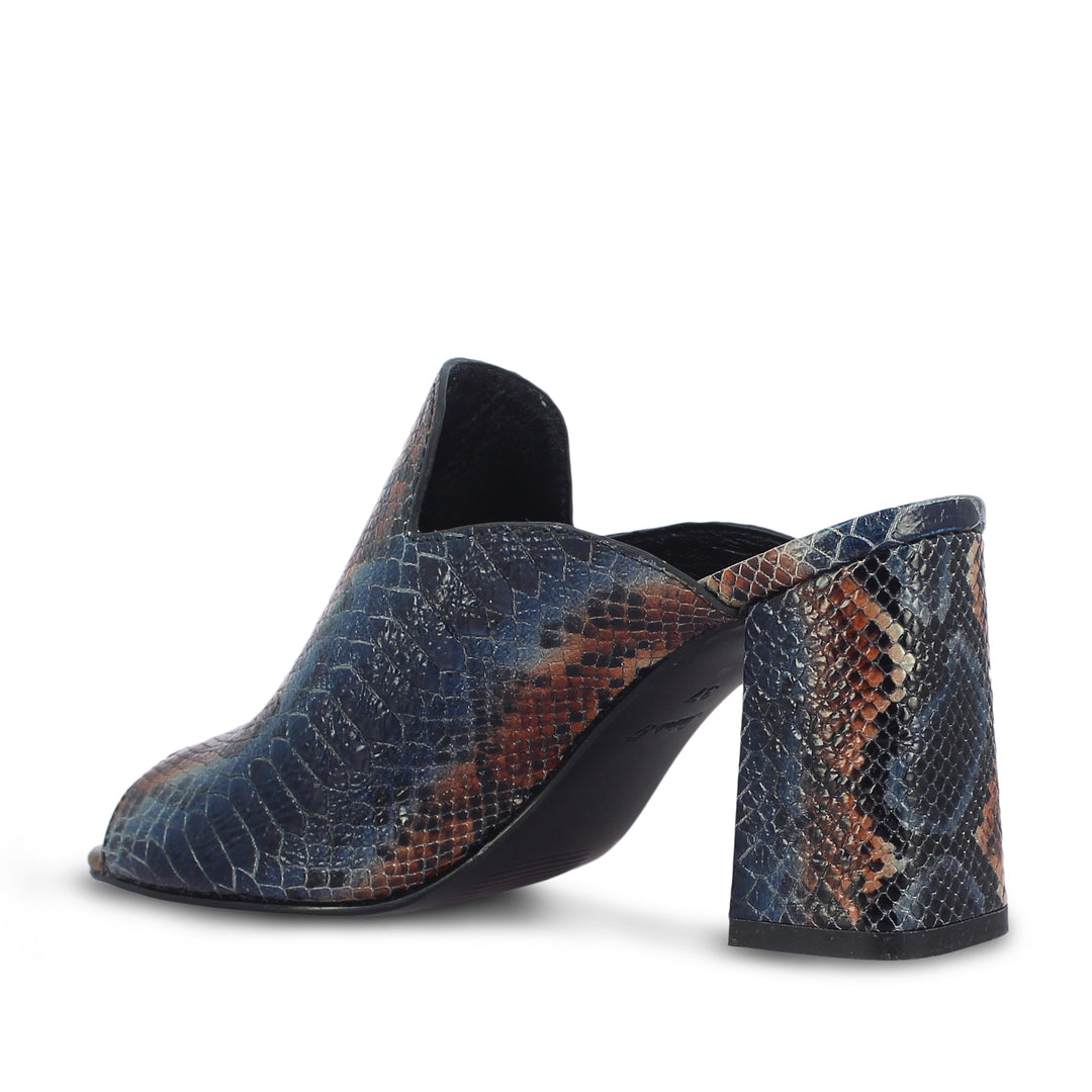 Fiona Snake Print Leather Handcrafted Block Heels