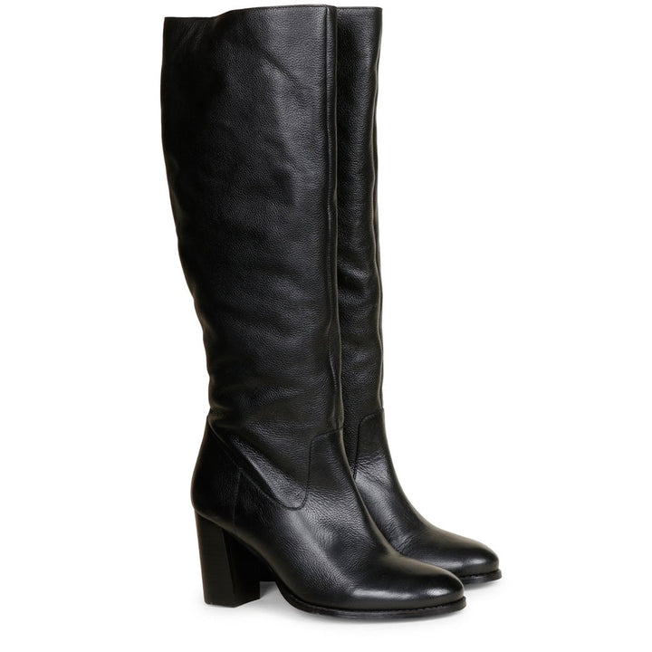 Saint Claretta Black Leather Knee High Slouch Boots - SaintG US