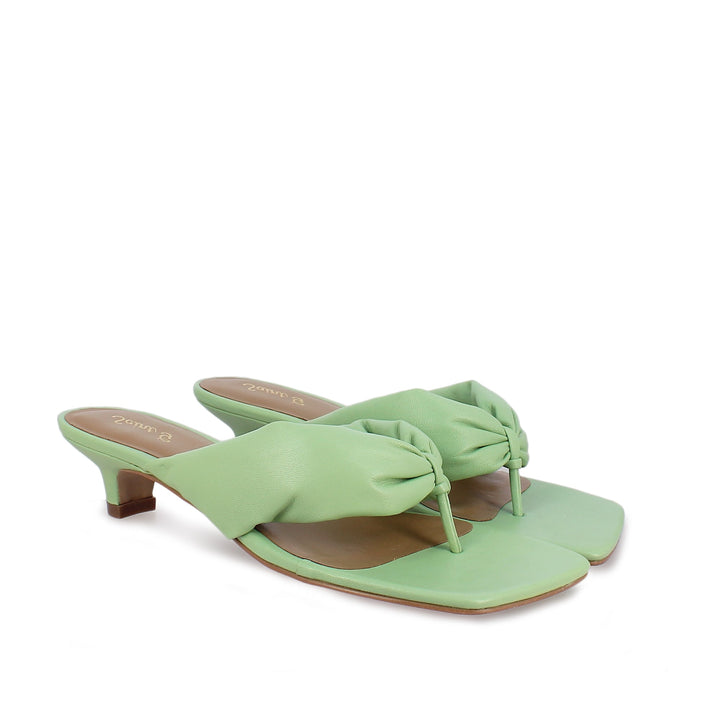 Amorina Mint Leather Puffy Thong Dress Sandals