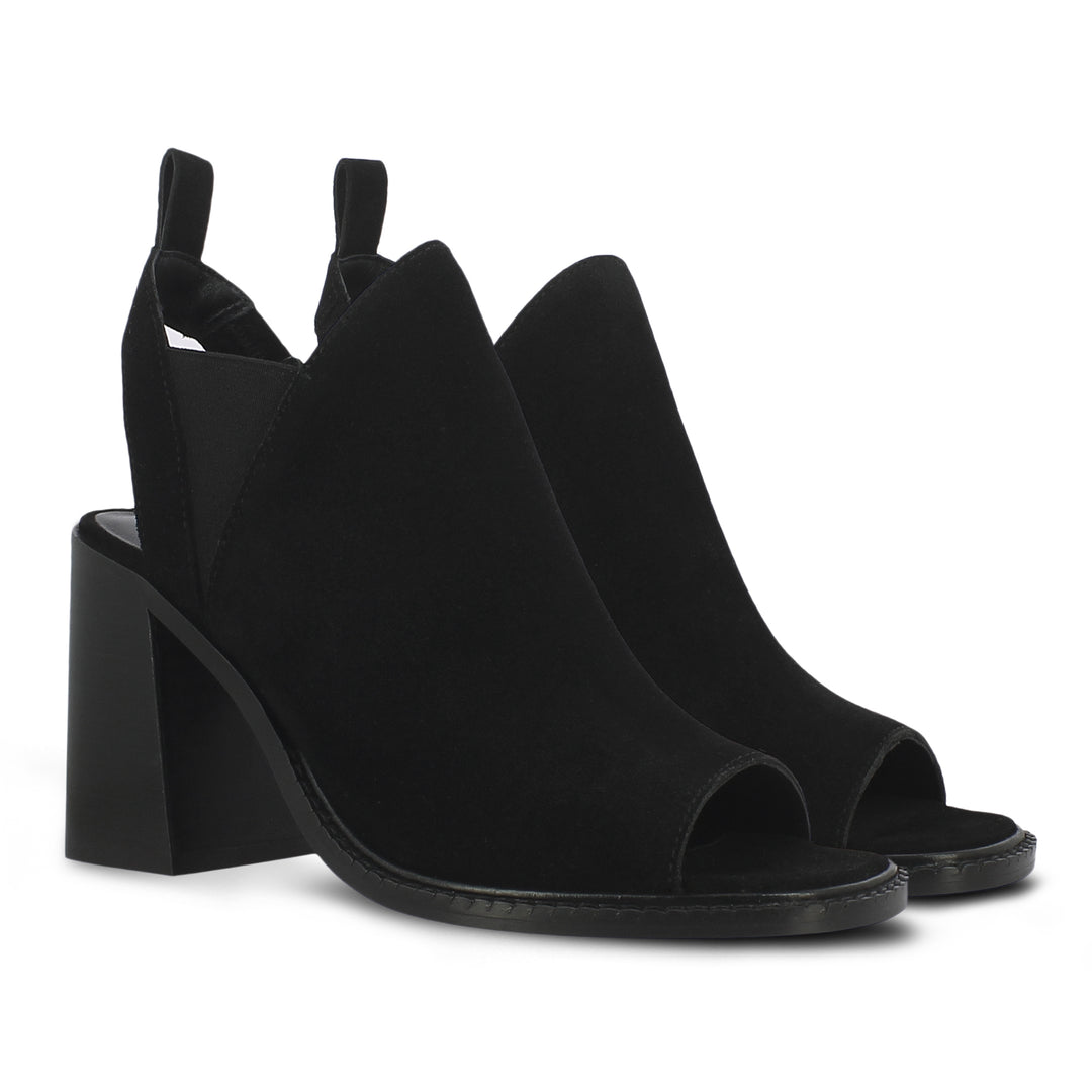 Inez Black Suede Leather Block Heel Mules