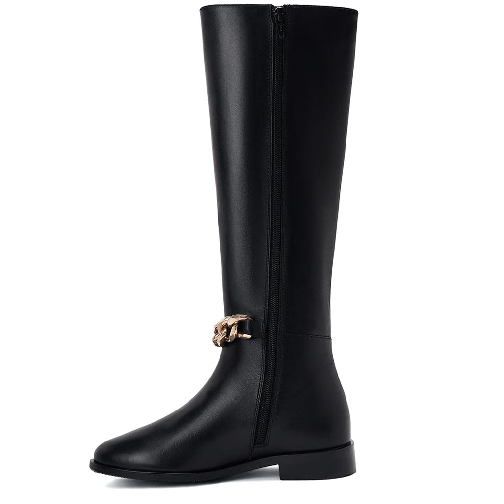 Embellished leather knee-high boots