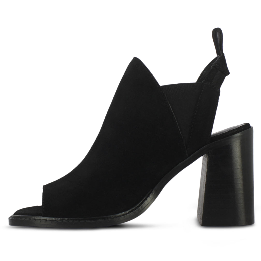 Inez Black Suede Leather Block Heel Mules