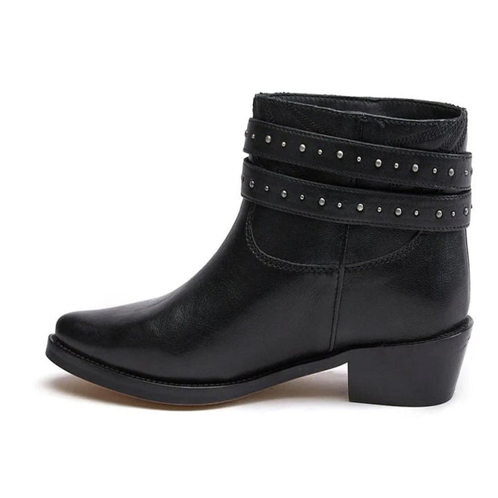 Saint Adrienne Embellished Strap Leather Ankle Boot - SaintG