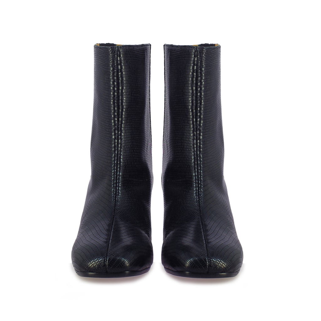 Stellina Black Leather Back Zip Block Heel Boots