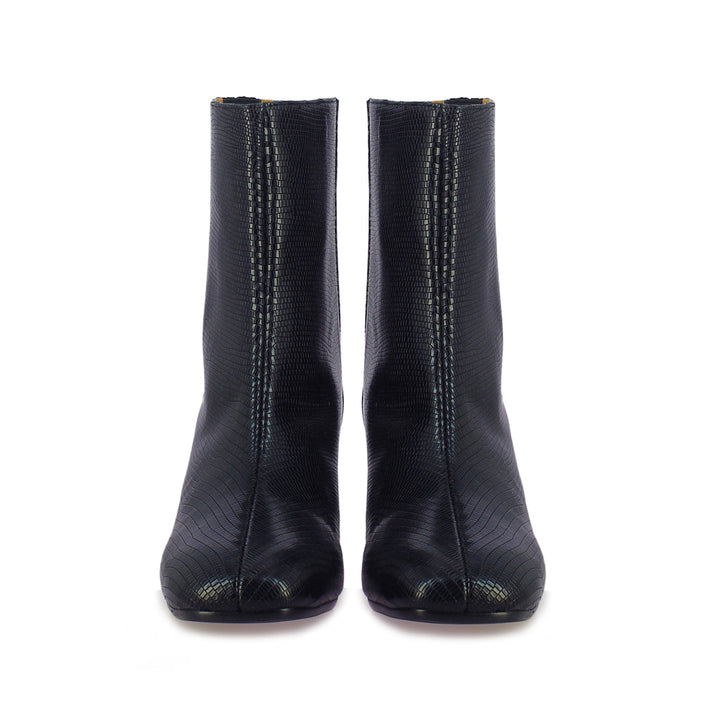 Saint Stellina Black Leather Back Zip Block Heel Boots
