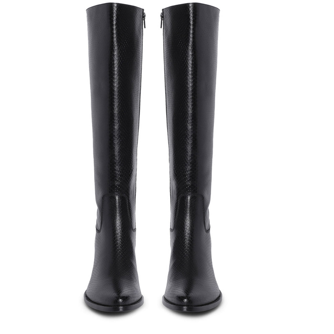 Saint Clochette Snake Embossed Black Leather Knee High Boots - SaintG US 