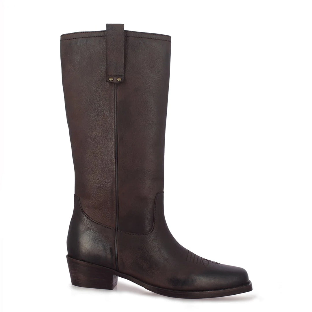 Valery Brown Leather Cowboy Calf Boots