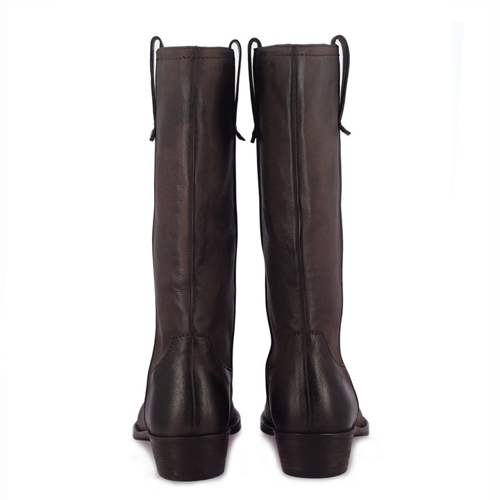 Valery Brown Leather Cowboy Calf Boots