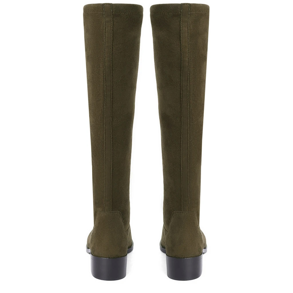 Saint Amy Olive Stretch suede Leather Knee High Boots