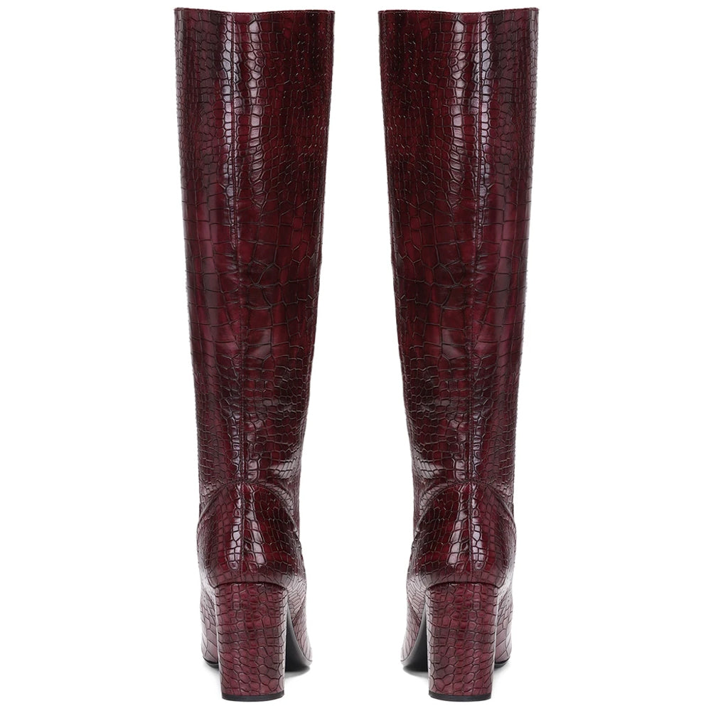 Wine colored knee outlet high boots