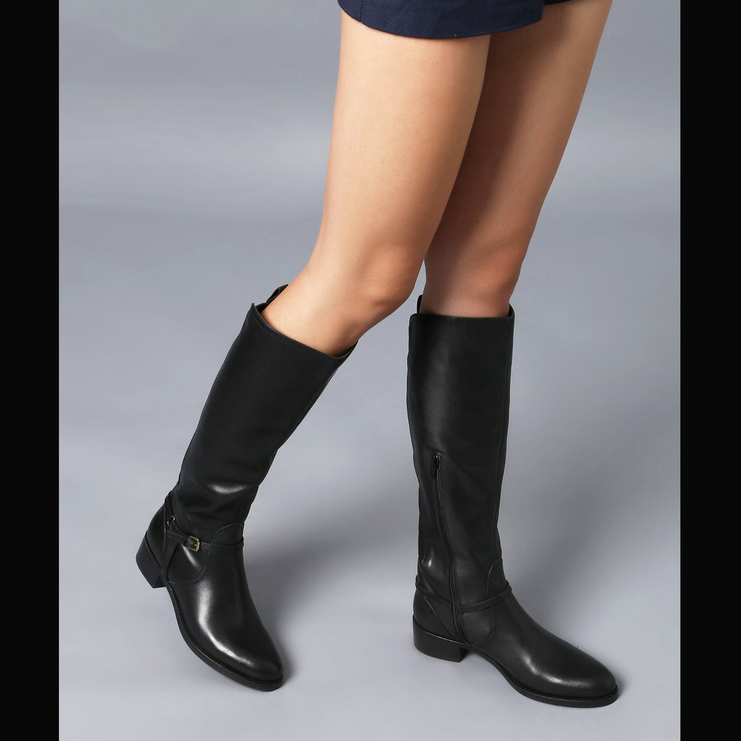 Saint Drusilla Black Leather Knee High Boots - SaintG