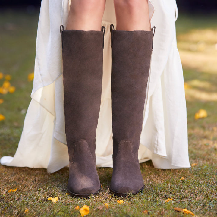 Saint Amabel Brown Suede Leather Pull On Knee High  Boots