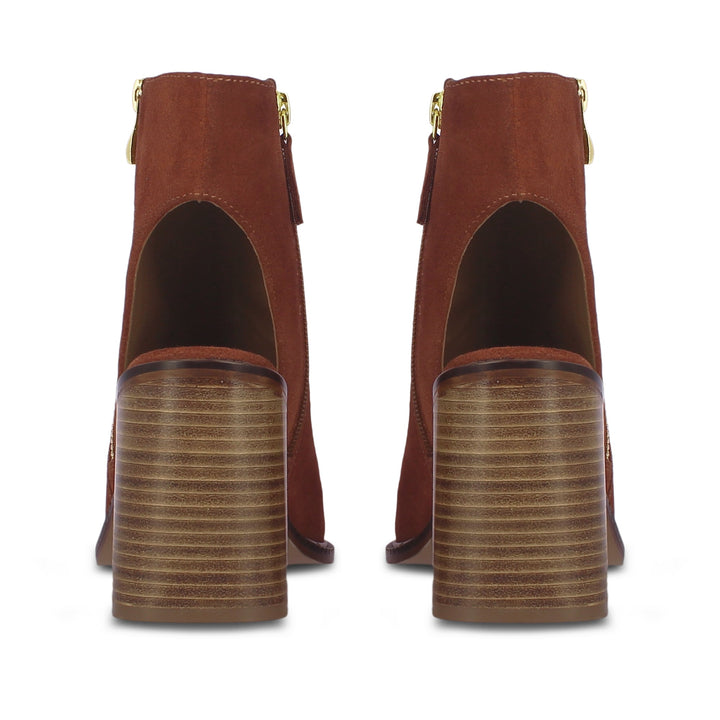 Saint Trudy Tan Suede Leather Block Heels