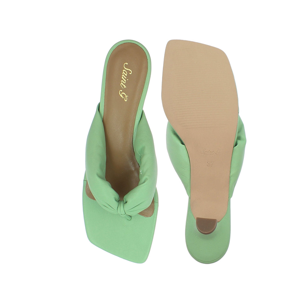 Amorina Mint Leather Puffy Thong Dress Sandals