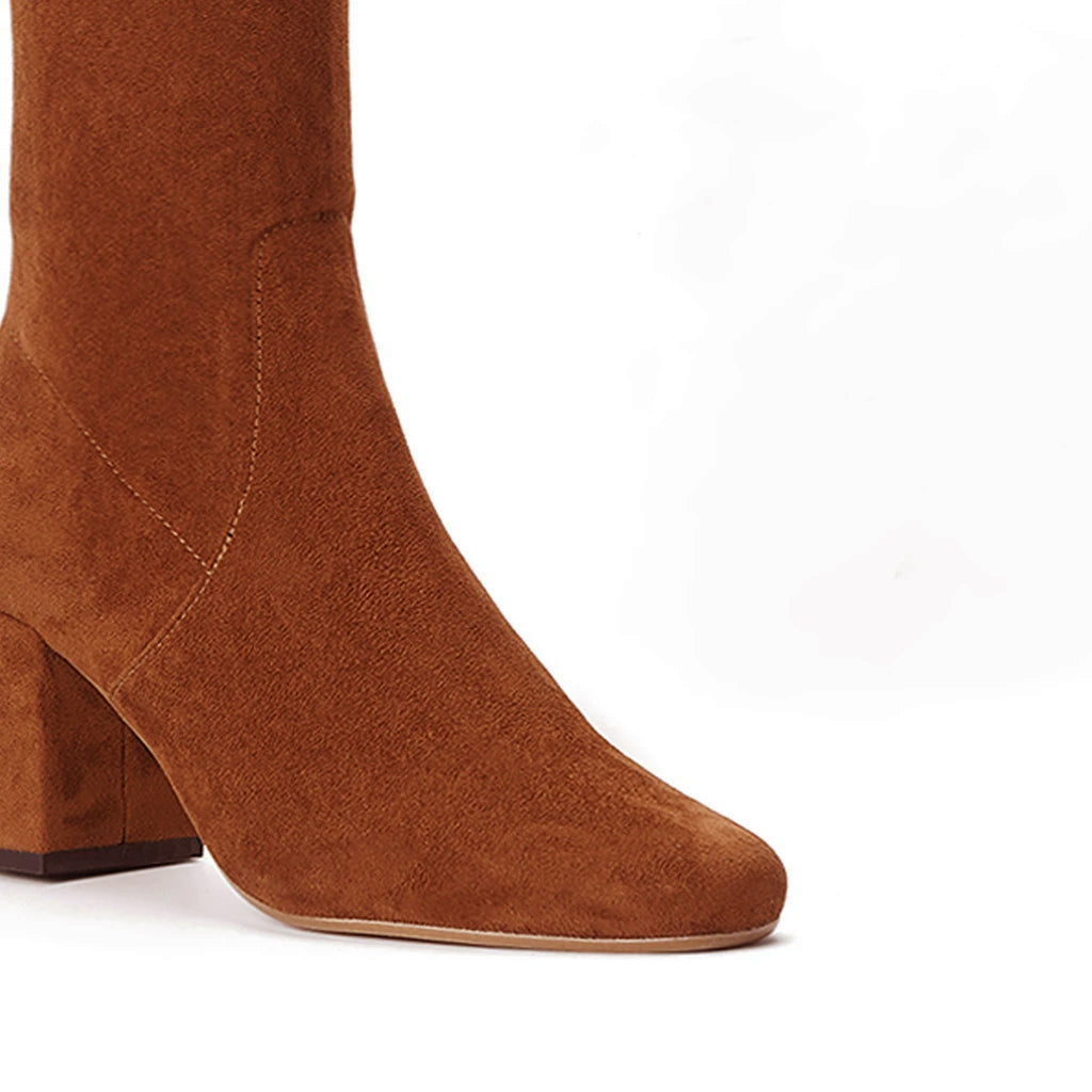 Saint Luisa Tan Stretch Suede Above The Knee Boots - SaintG US