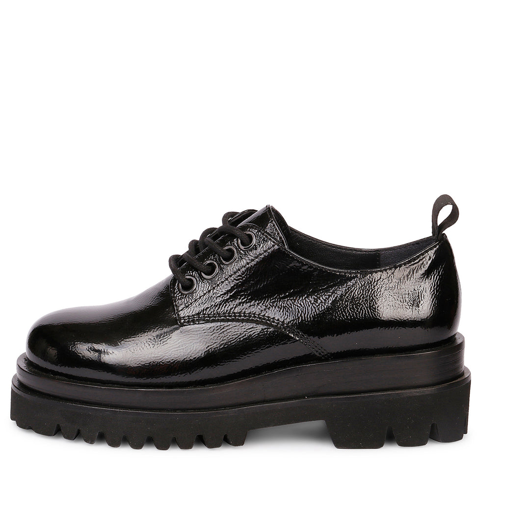Erica Black Patent Leather Lace Up Moccasins