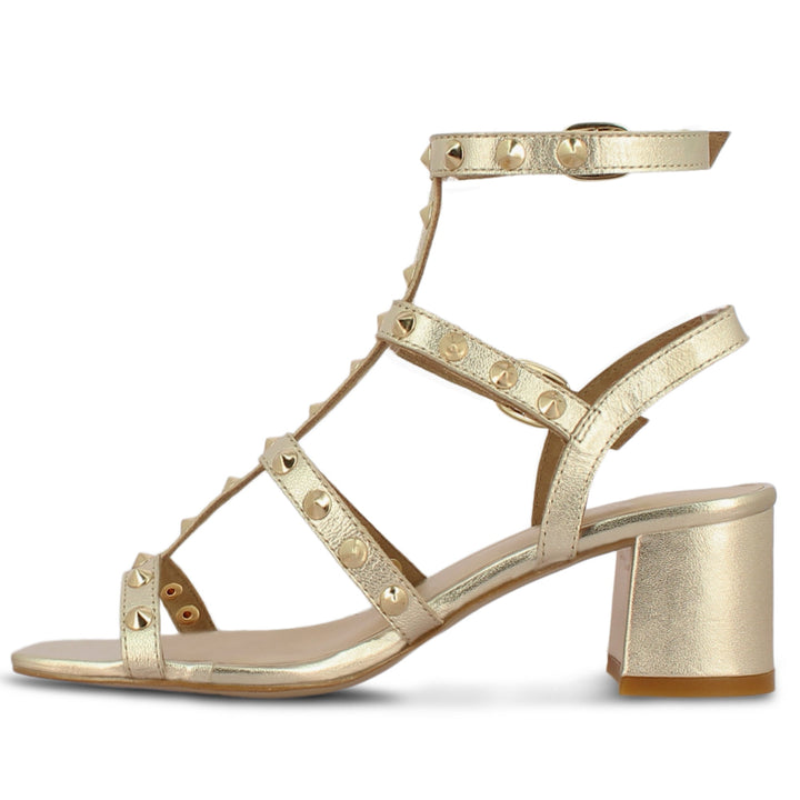 Saint Camilla Gold Leather Metal Studded Block Heels