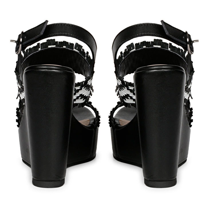 Saint Kimberly Hand Woven Black Leather Wedge Heels