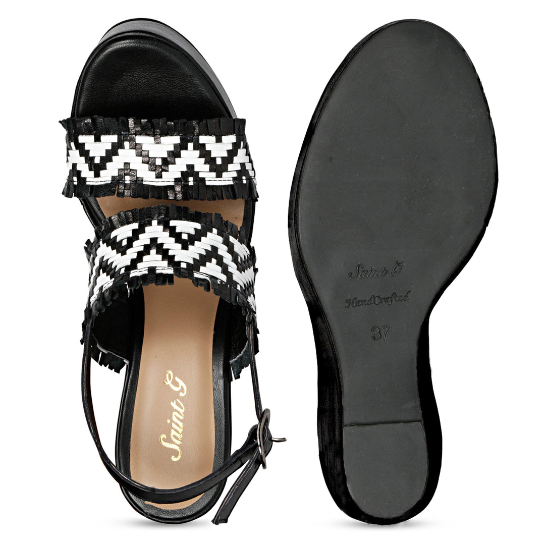 Saint Kimberly Hand Woven Black Leather Wedge Heels