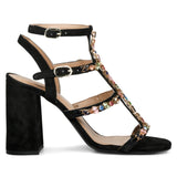 Saint Alyssa Multi Stone Embellished Black Strappy Leather Block Heels