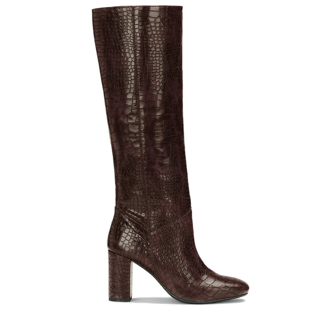 Buy Women's Emily Brown Croco Vegan Leather Knee High Boots Online