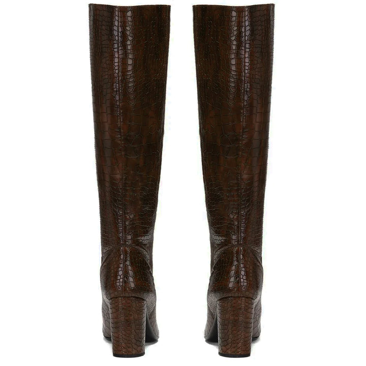 Saint Emily Brown Croco Vegan Leather Knee High Boots