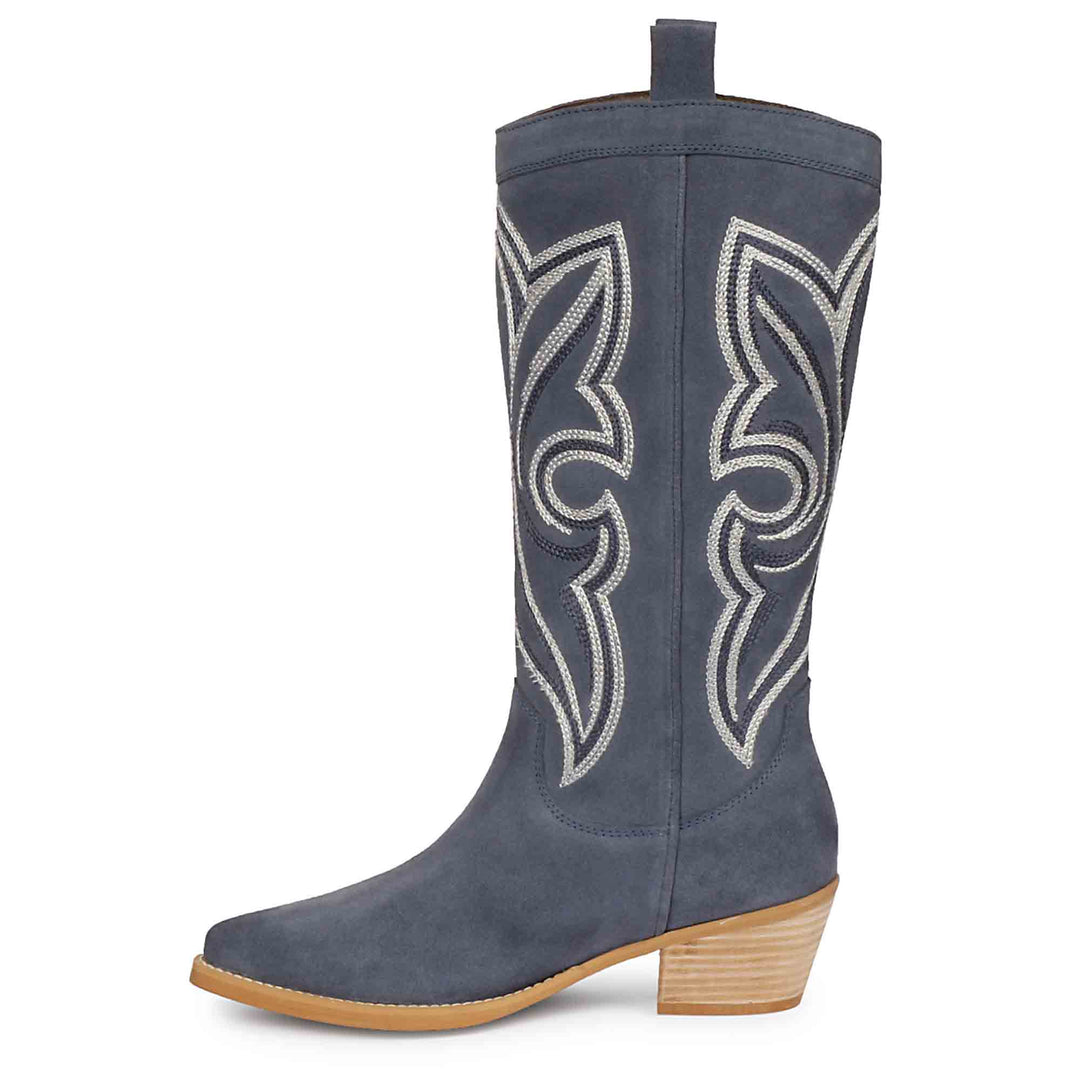 Martina Denim Stitched Leather Handcrafted Cowboy Boots