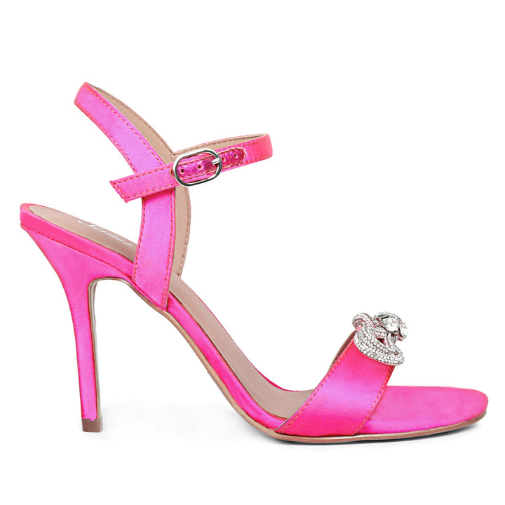 Saint Hayden Crystal Bow Hot Pink Leather-Satin Stilettos