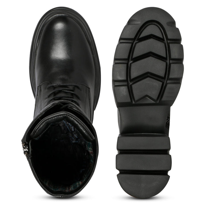 Saint Audrey Black Leather High Tongue Lace-up Boots