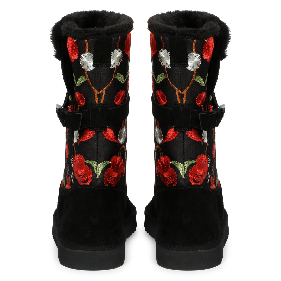 Saint Gloire Buckle Décor Floral Embroidery Snug Boots
