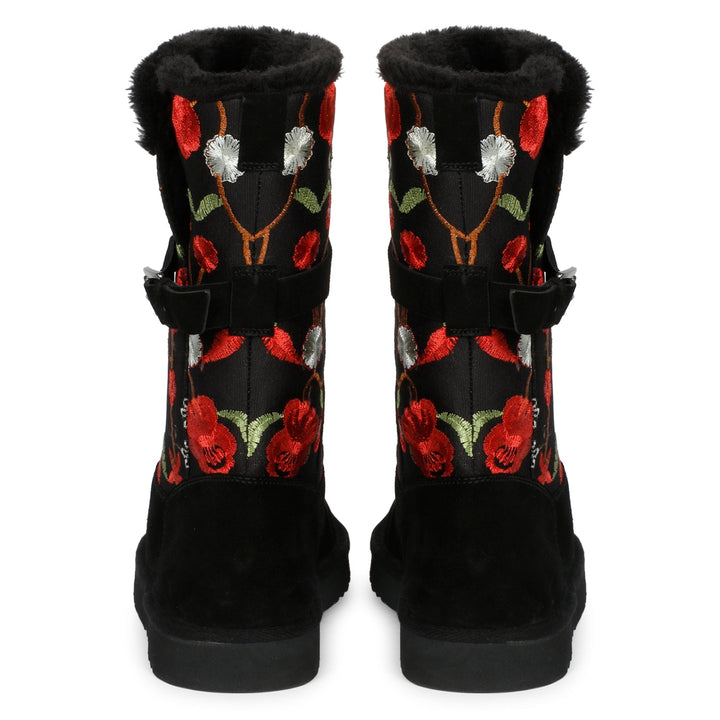 Saint Gloire Buckle Décor Floral Embroidery Snug Boots