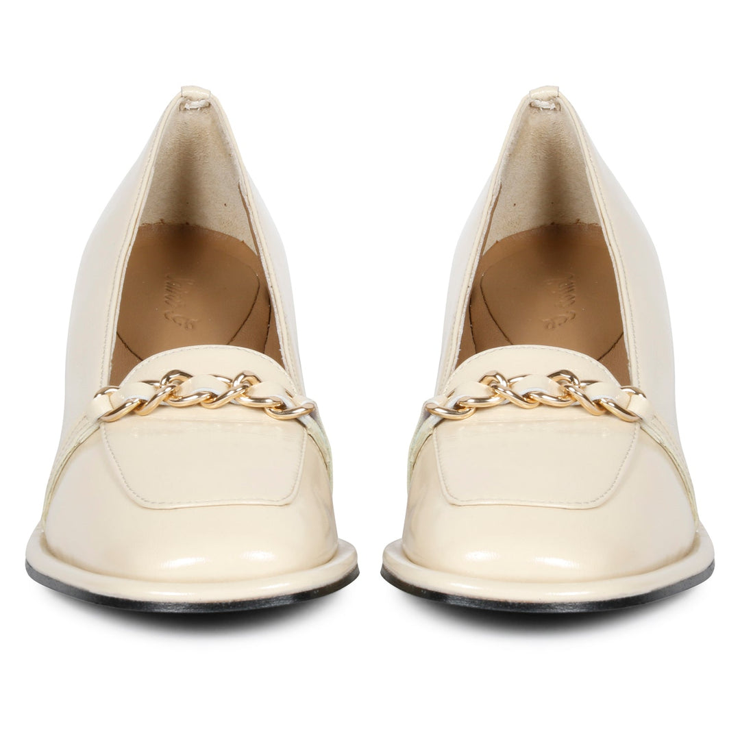 Saint Mirielle Ivory Patent Leather Handcrafted Moccasins