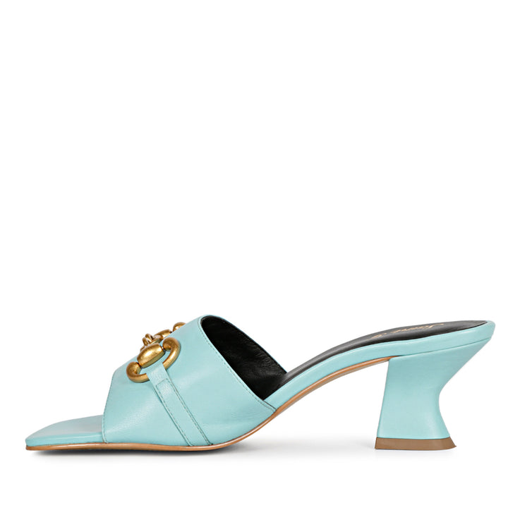 Bianca Sky Blue Leather Stiletto Heel Mules