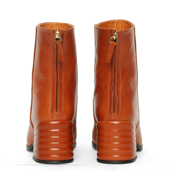 Saint Joanna Rust Leather Back Zipper High Ankle Boots