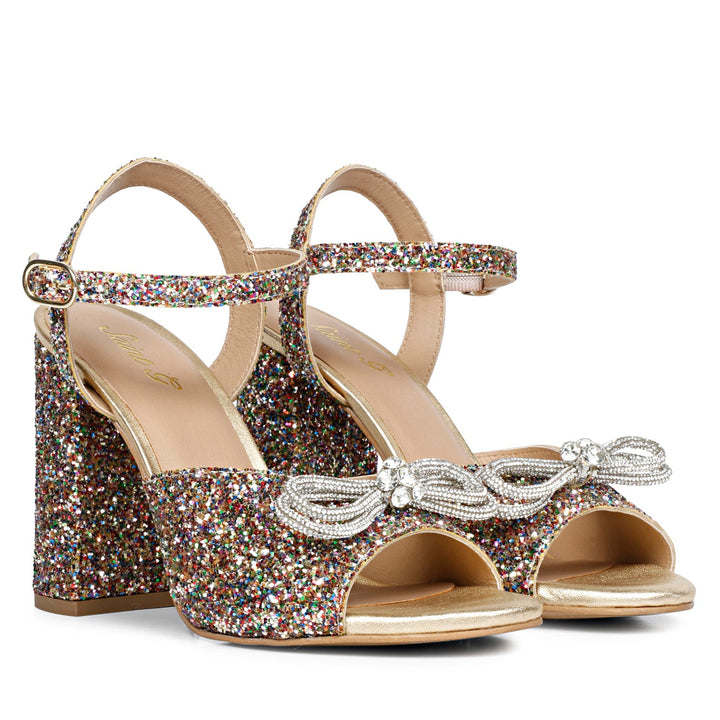 Saint Leonara Multi Glitter Embellished Leather Block Heels