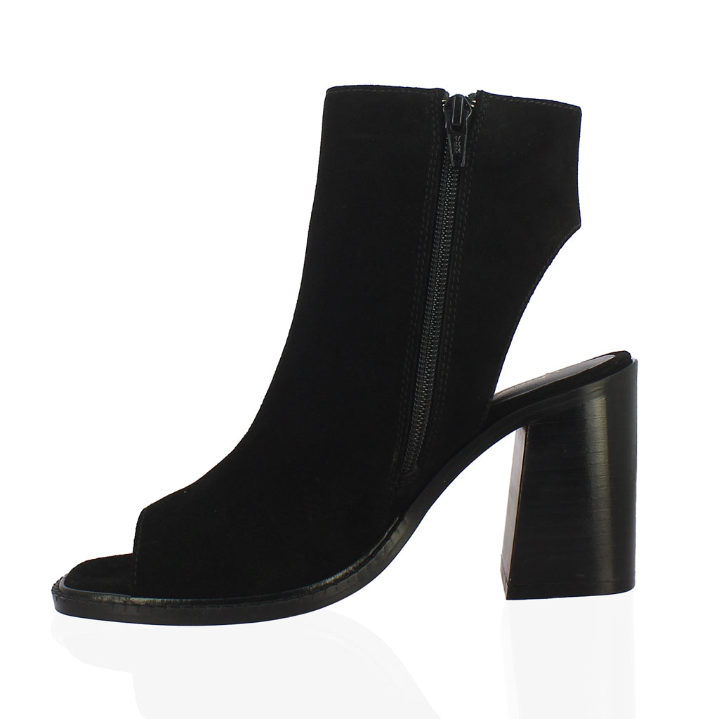 Trudy Black Suede Leather High Ankle Block Heels