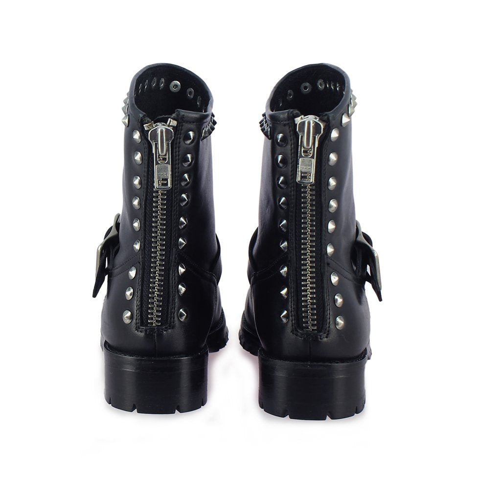 Adelina Metal Studded Black Leather Ankle Boots